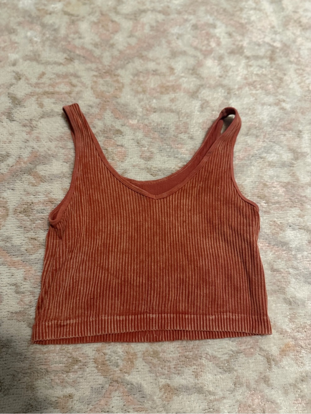 Ribbed V-Neck Crop Tank in Rust Orange